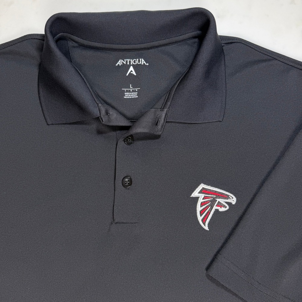 Antigua Mens Atlanta Falcons NFL Polo Shirt Black Short Sleeve Size Large
